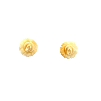ESTATE Ivory Rose Studs in Yellow Gold