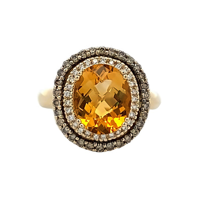 Levian Estate 14 Karat Yellow Gold Halo Style Citrine Ring