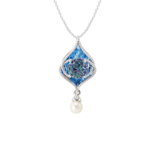 Blue Topaz Davinci Pendant in White Gold by Galatea