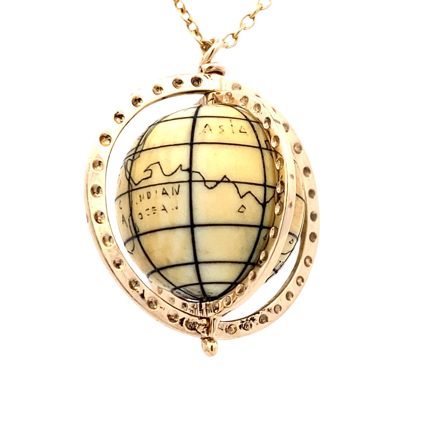 ESTATE Rotating Globe Pendant in Yellow Gold