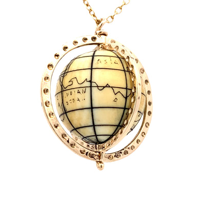 ESTATE Rotating Globe Pendant in Yellow Gold