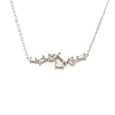 Baguette and Round Diamond Scatter Necklace in White Gold by B&C
