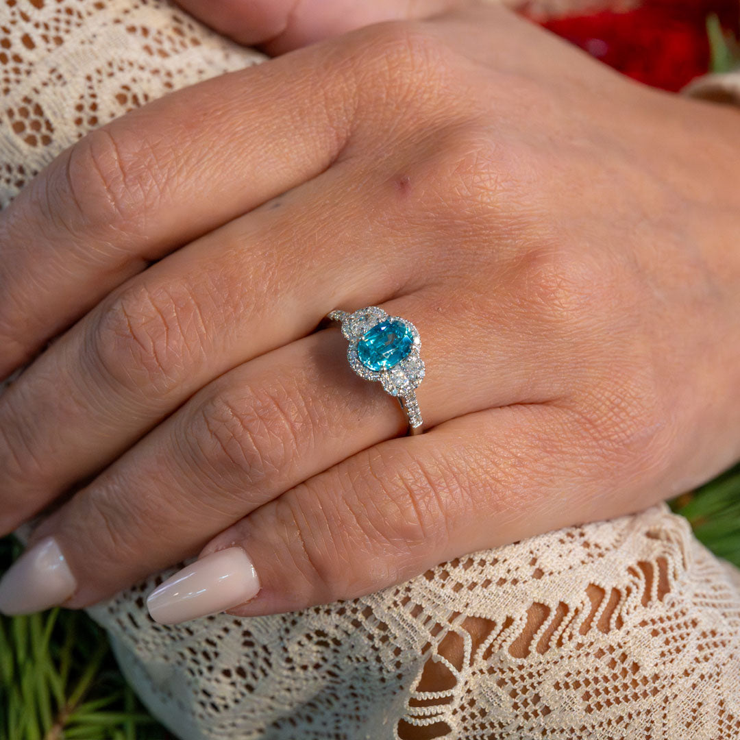 Zircon & Diamond Halo Style Ring in White Gold by Parlé