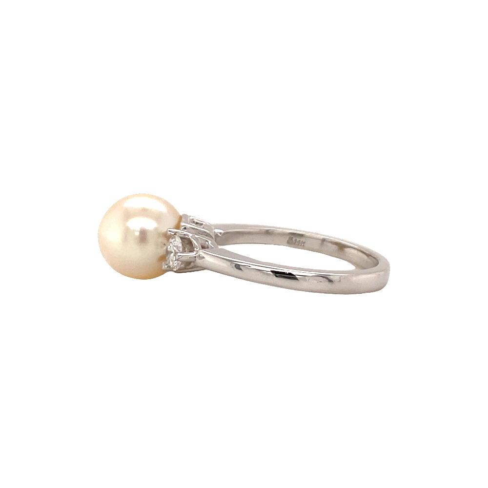 Pearl and Diamond Ring in White Gold by B&C