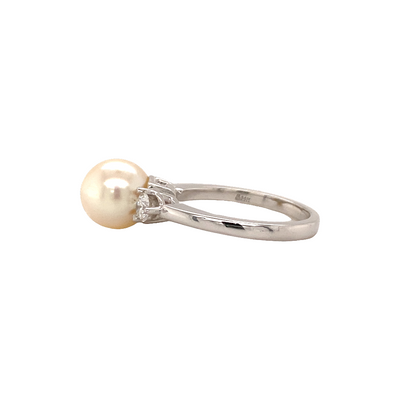 Pearl and Diamond Ring in White Gold by B&C