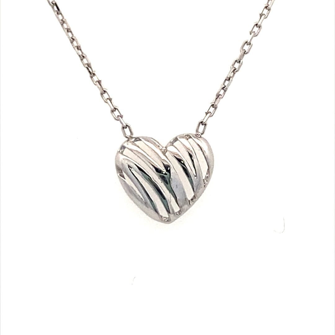 Solitaire Heart Necklace in White Gold