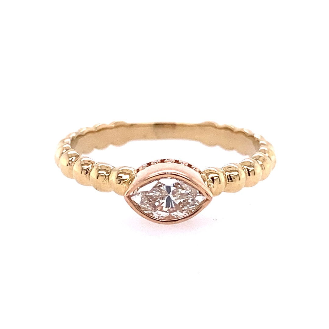 Marquise Shape Diamond Solitaire Engagement Ring in Tow-Tone Gold by B&C