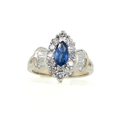 ESTATE Sapphire and Diamond Ring in White Gold
