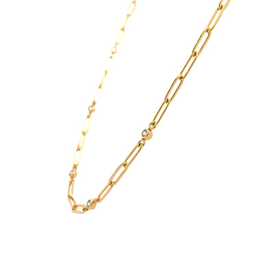 CZ Paperclip Necklace in Silver with Yellow Gold Plating by Ania Haie