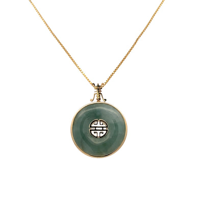 ESTATE Jade Longevity Pendant in 14K Yellow Gold with 24" Box Chain
