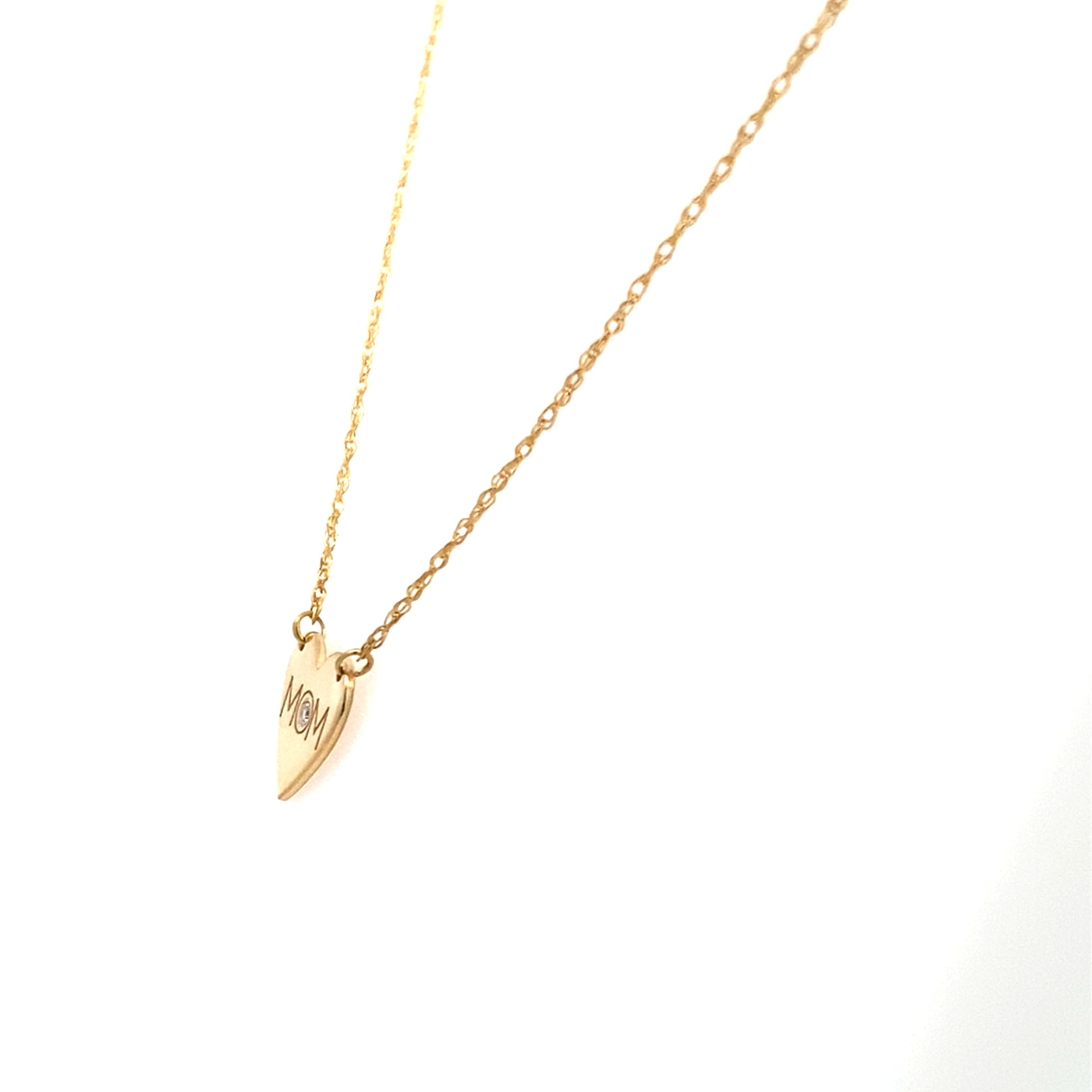 "MOM" Heart Necklace in Yellow Gold