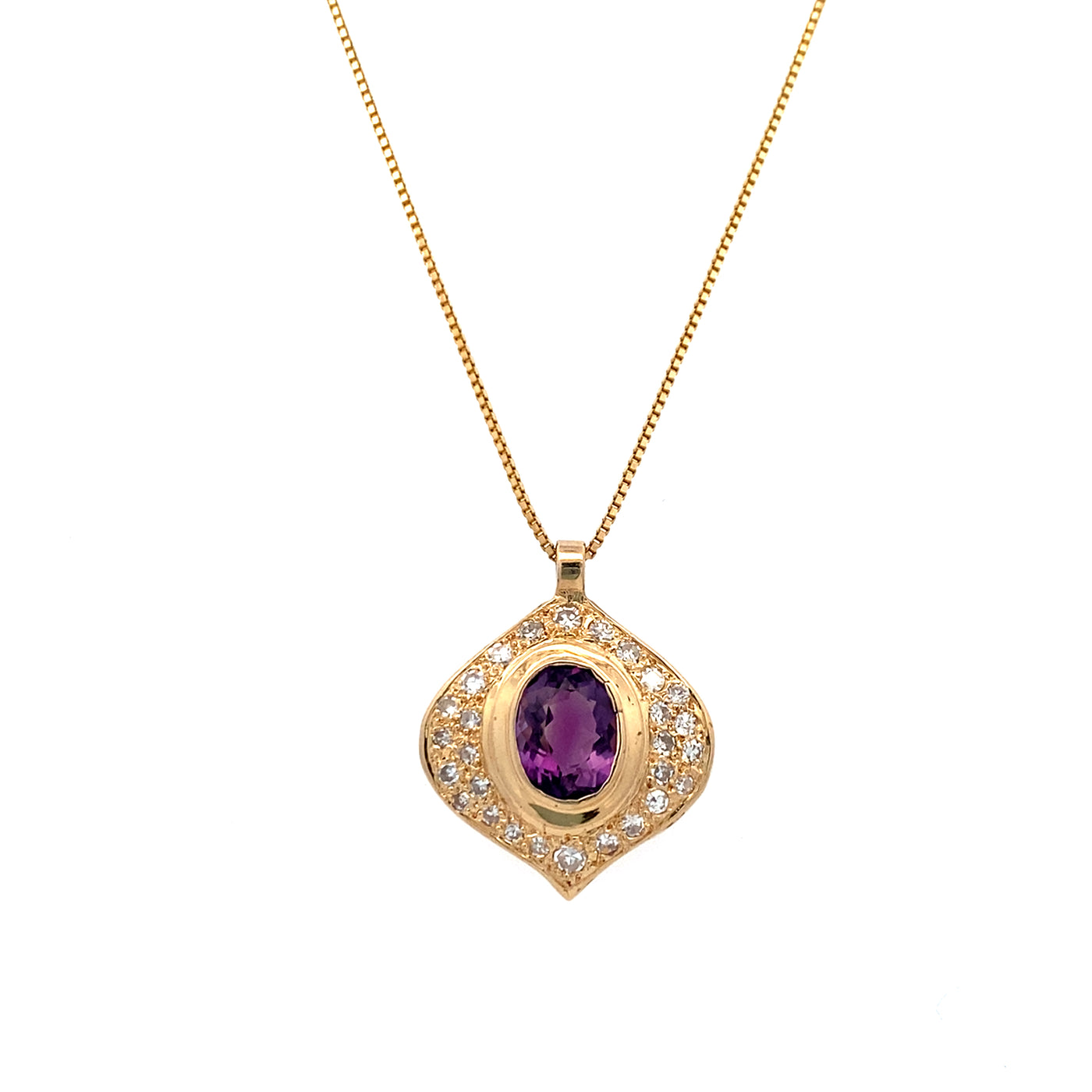ESTATE Amethyst and Diamond Pendant in Yellow Gold