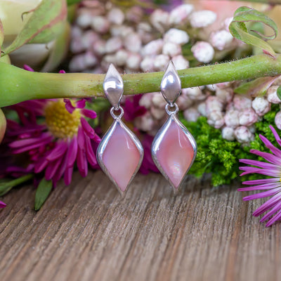 Pink Mother of Pearl Drop Earrings in SIlver by Kabana