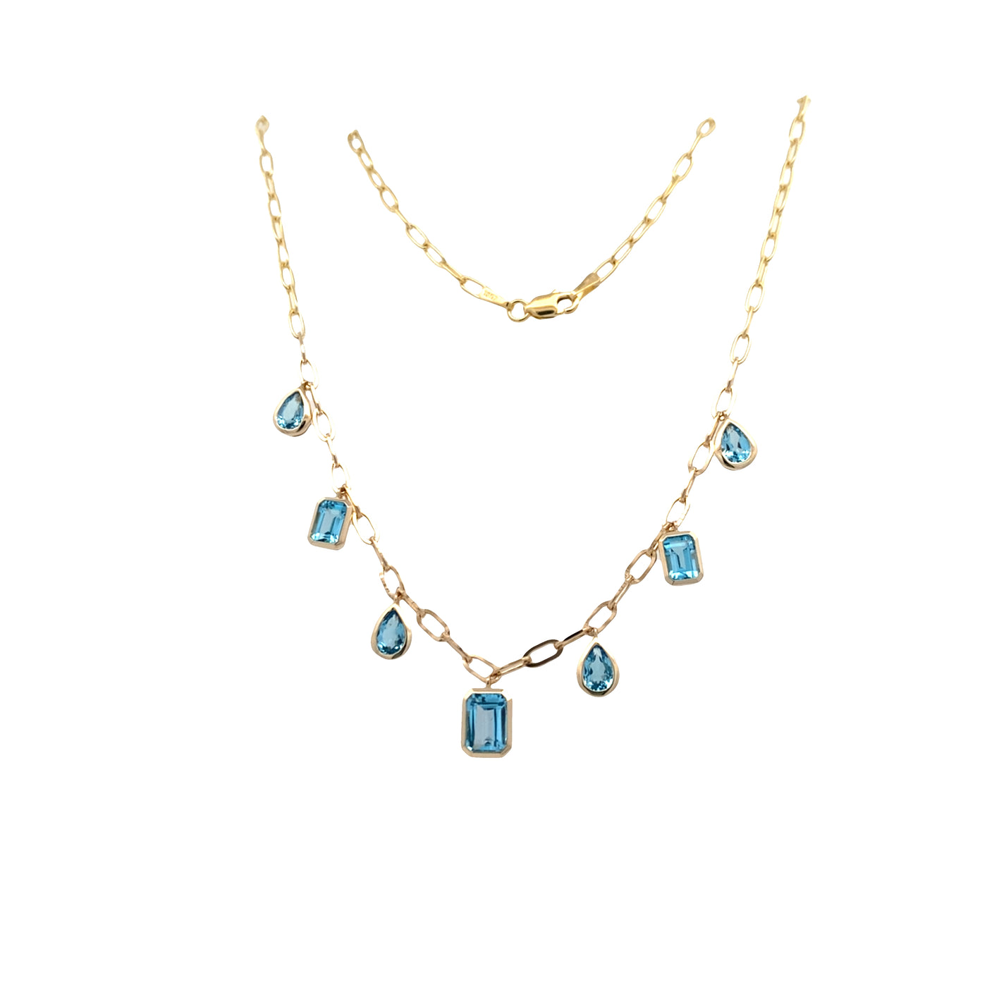 Swiss Blue Topaz Station necklace in Yellow Gold