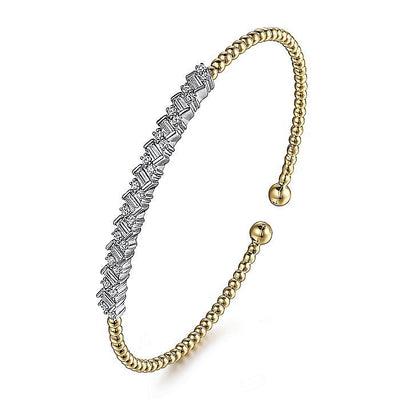 Baguette and Round Diamond Bar Bracelet in Two-Tone Gold by Gabriel & Co.