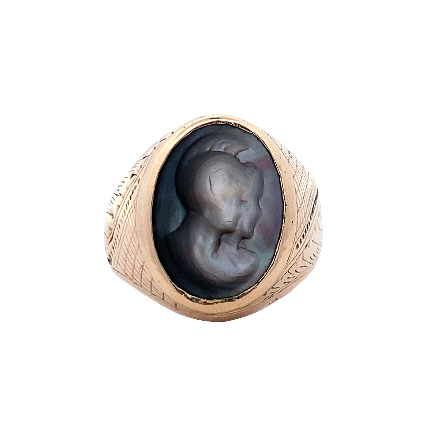 ESTATE Black MOP Cameo Ring in Yellow Gold