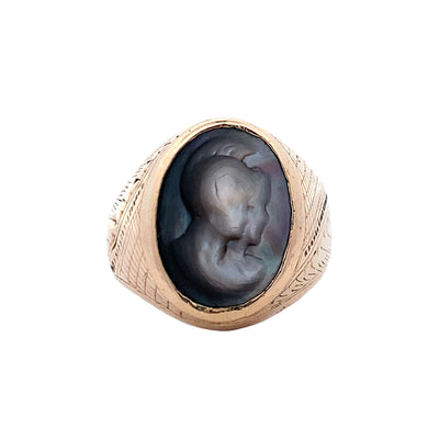 ESTATE Black MOP Cameo Ring in Yellow Gold