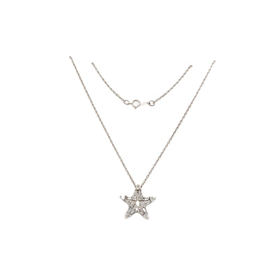 ESTATE Baguette and Round Diamond Star Pendant in White Gold