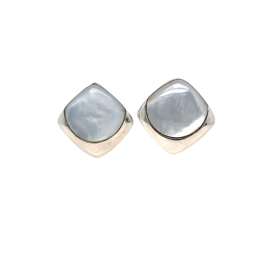 White Mother of Pearl Studs in Silver by Kabana