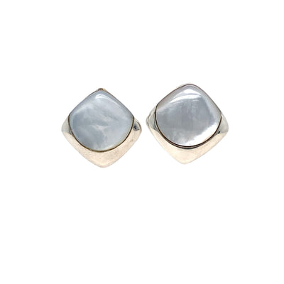 White Mother of Pearl Studs in Silver by Kabana