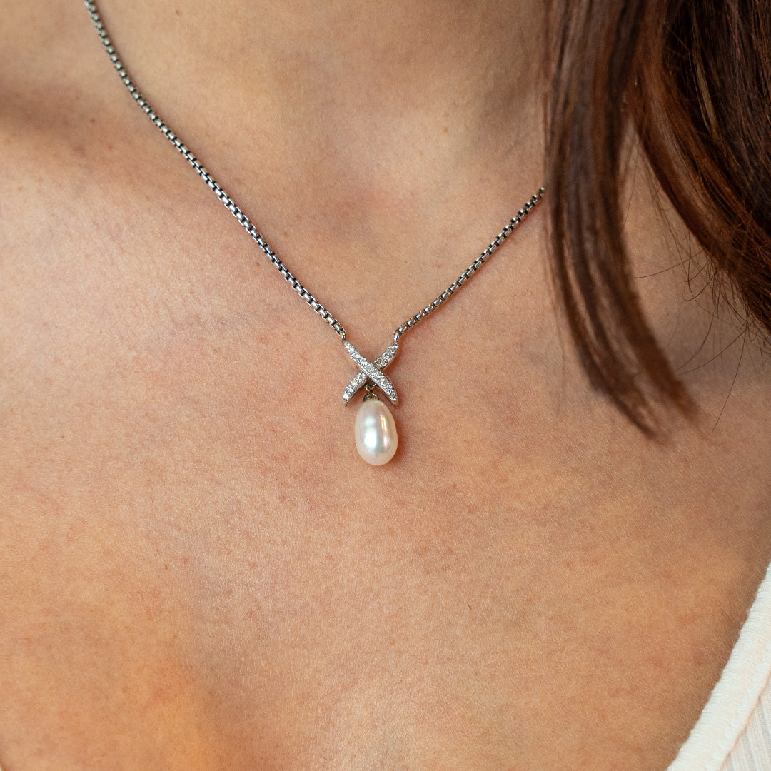 Estate David Yurman FW Pearl and Diamond Necklace in Silver