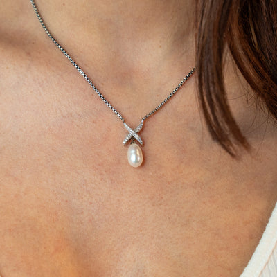 Estate David Yurman FW Pearl and Diamond Necklace in Silver