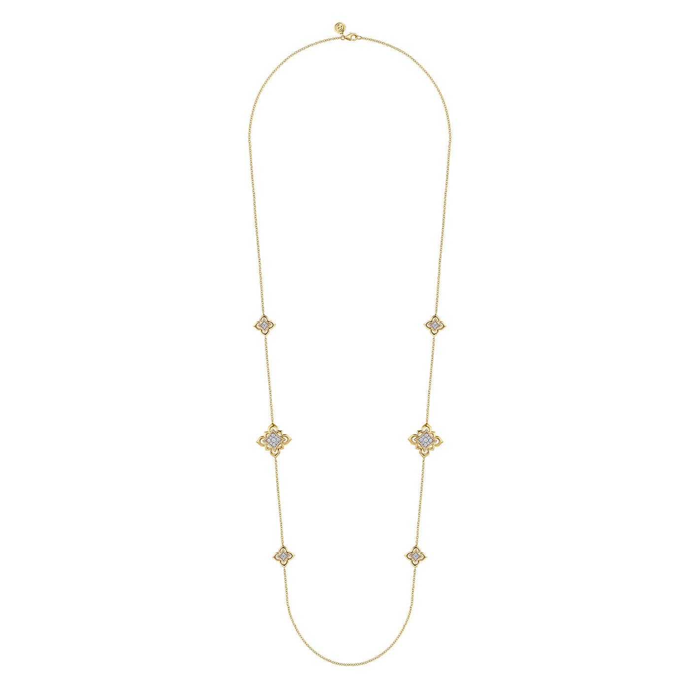 32" 1.45CTW Diamond Floral Station Necklace in Yellow Gold by Gabriel & Co.