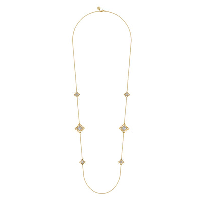 32" 1.45CTW Diamond Floral Station Necklace in Yellow Gold by Gabriel & Co.
