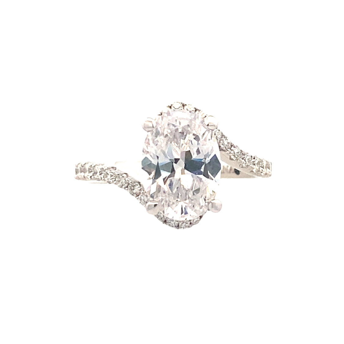 3ct Oval Bypass Engagement Ring with Side Diamonds in White Gold by Fana