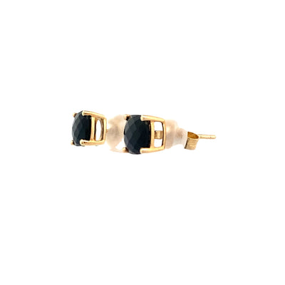 Black Onyx Studs in Yellow Gold