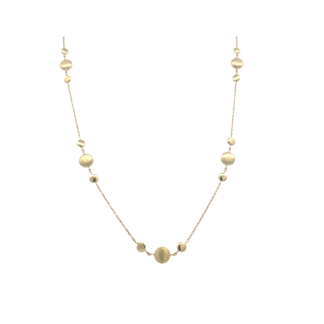 Satin and Polished Station Necklace in Yellow Gold