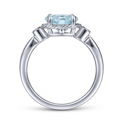Aquamarine and Diamond Ring in White Gold by Gabriel & Co.
