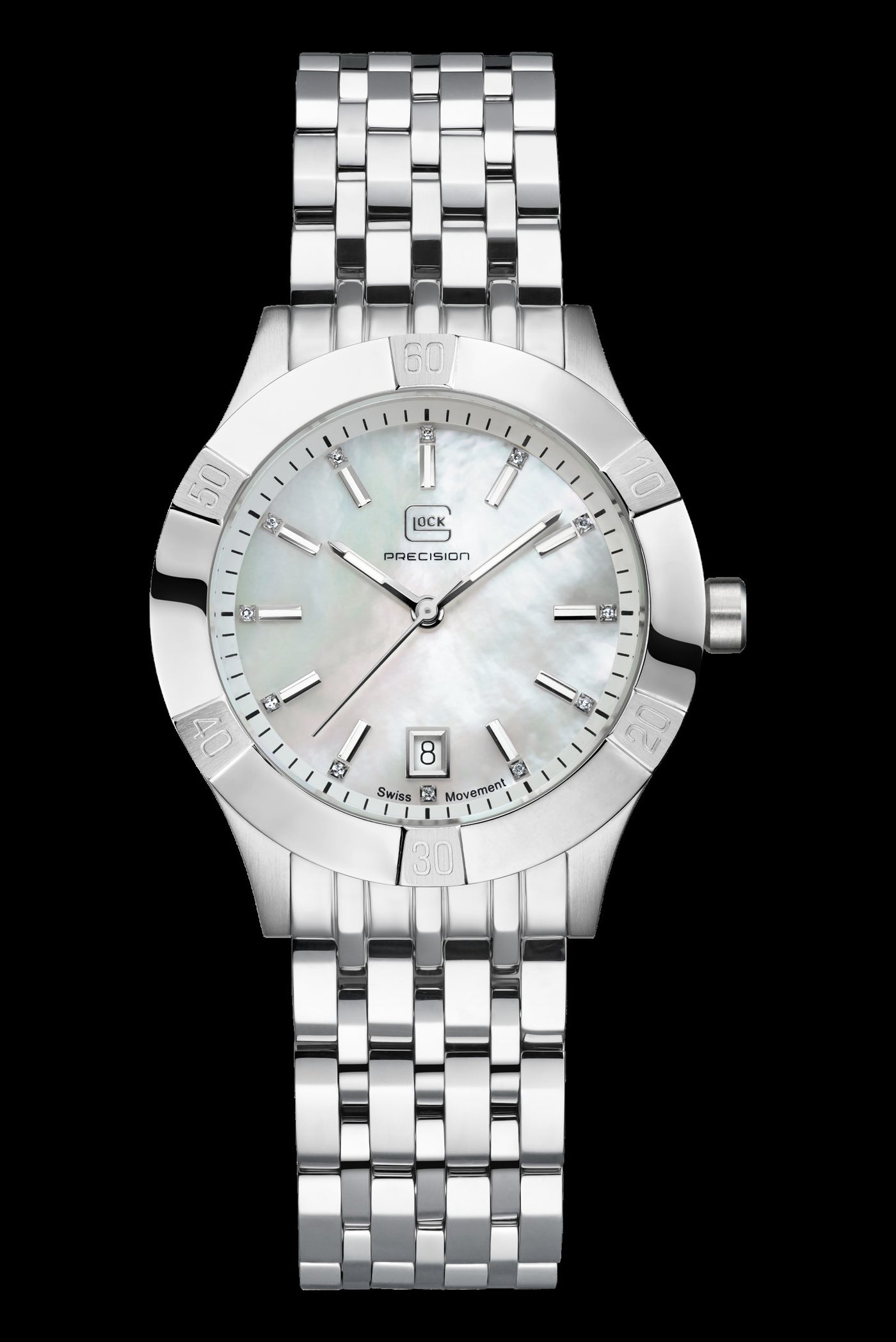 36mm Ladies Swiss Silver SS MOP Silver Mesh Strap 10 ATM by Glock