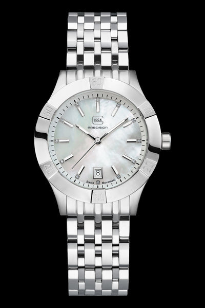 36mm Ladies Swiss Silver SS MOP Silver Mesh Strap 10 ATM by Glock