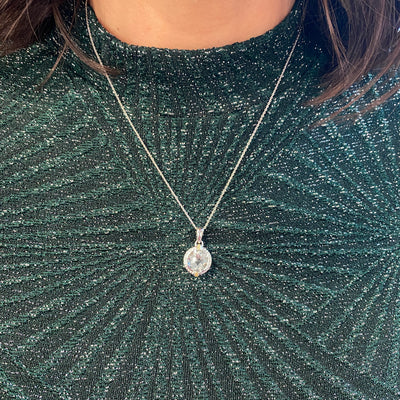 Green Amethyst Halo Pendant in Silver by Anatoli