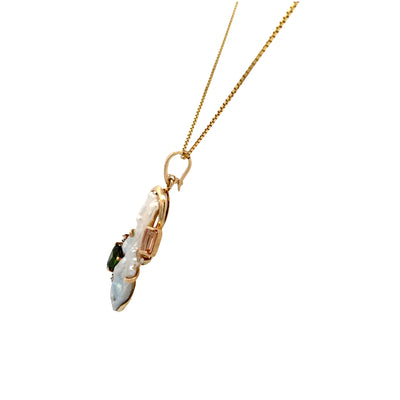 ESTATE Baroque Peral, Tourmaline and Precious Topaz Pendant in Yellow Gold