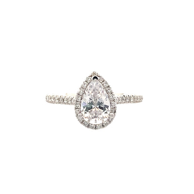 Pear Shaped Halo Engagement Ring in White Gold by Fana