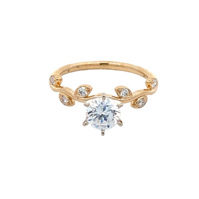 Floral Style Engagement Ring for 1ct Round Center in Two-Tone Gold