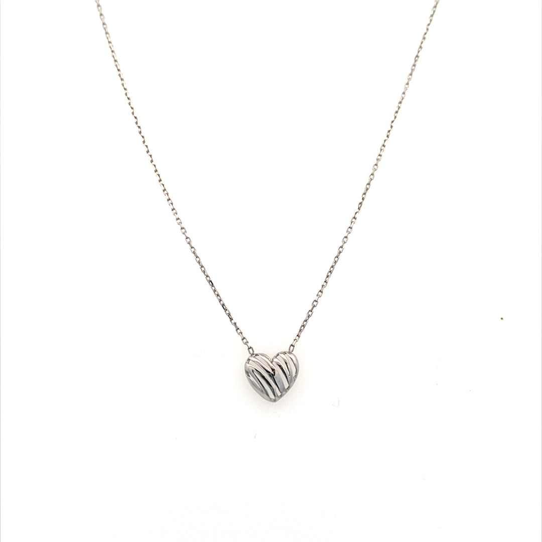 Solitaire Heart Necklace in White Gold