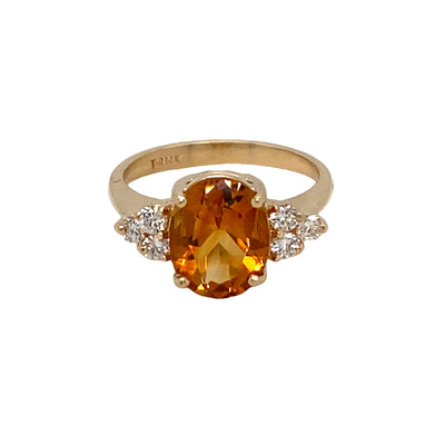 ESTATE Citrine and Diamond Ring in Yellow Gold