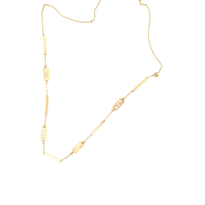 Greek Key and Bar Station Necklace in Yellow Gold