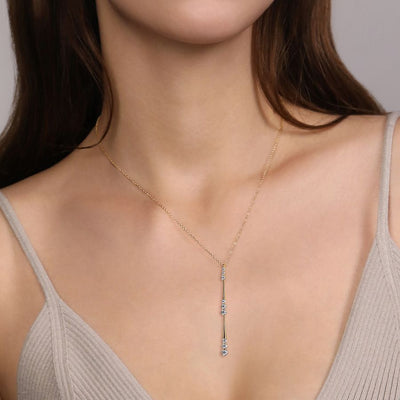 Diamond Drop "Y" Necklace in Yellow Gold by Gabriel & Co.