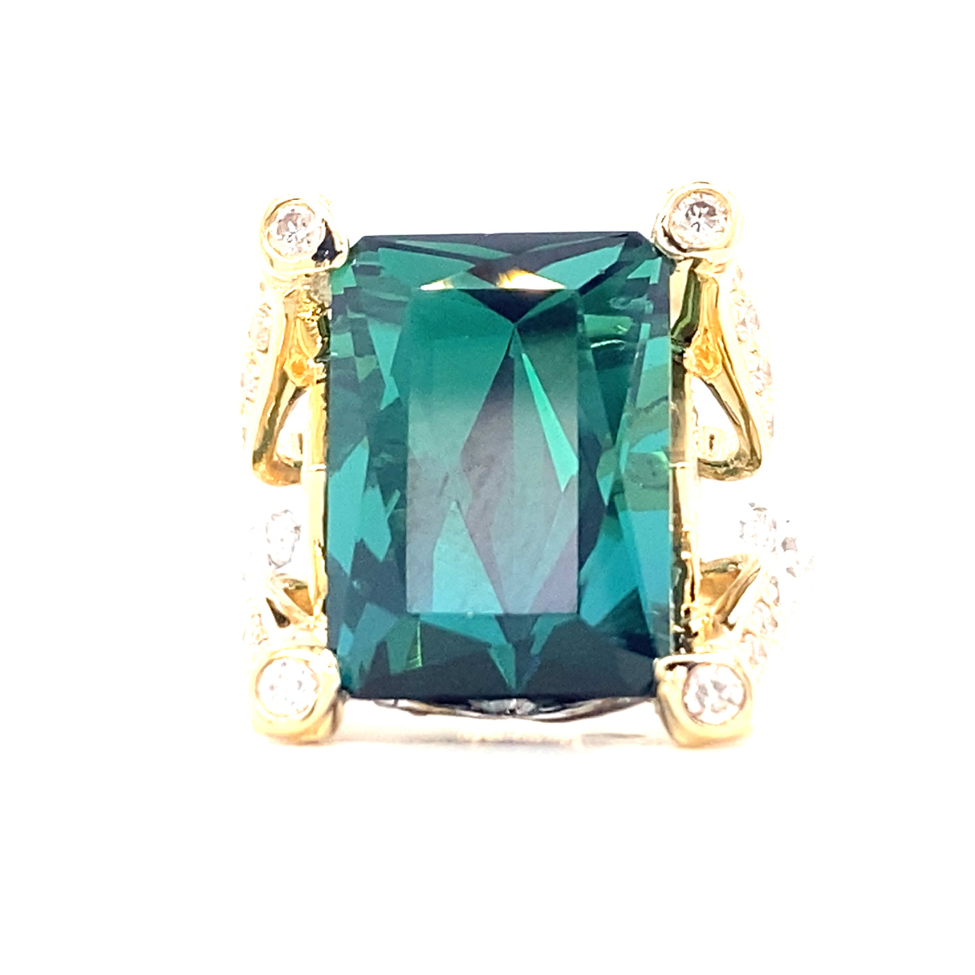 ESTATE Green Tourmaline and Diamond Ring in Two-Tone Gold