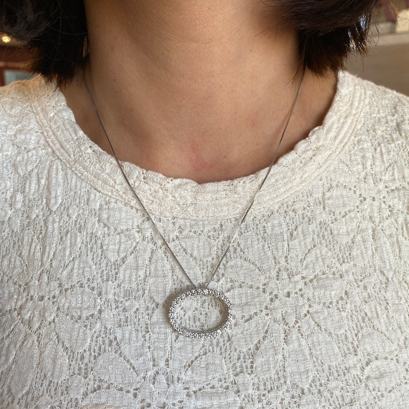 ESTATE Diamond Oval Pendant in White Gold