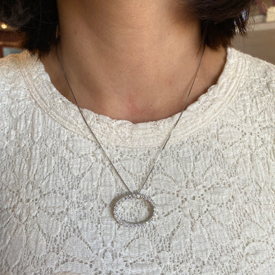ESTATE Diamond Oval Pendant in White Gold