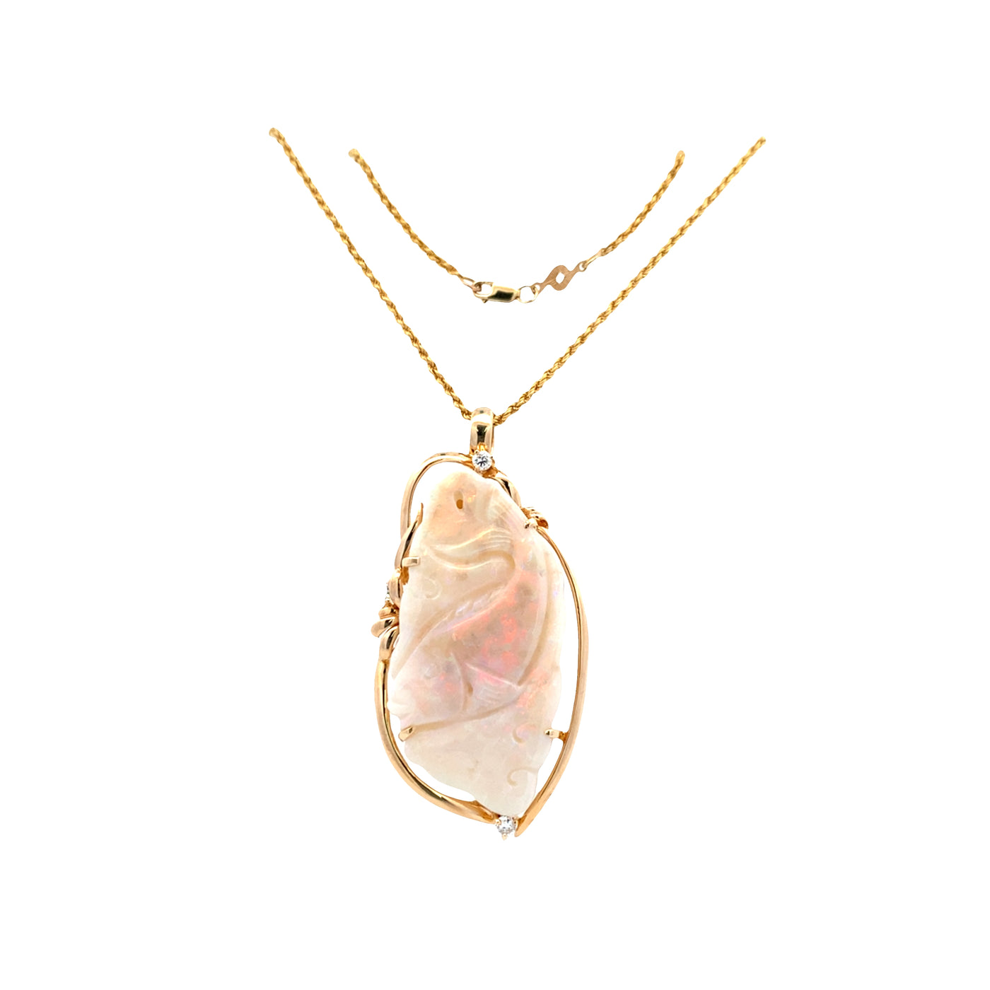 ESTATE Carved Opal Pendant in Yellow Gold