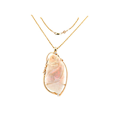 ESTATE Carved Opal Pendant in Yellow Gold