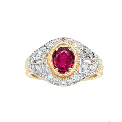 ESTATE Ruby and Diamond Ring in Yellow Gold