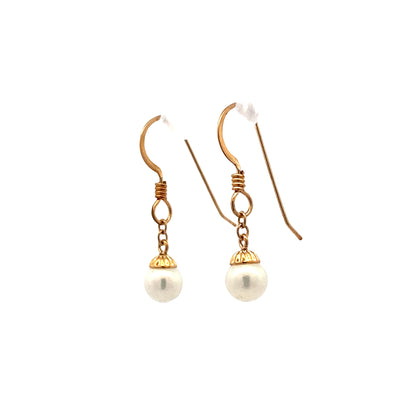 ESTATE Cultured Pearl Dangles in Yellow Gold