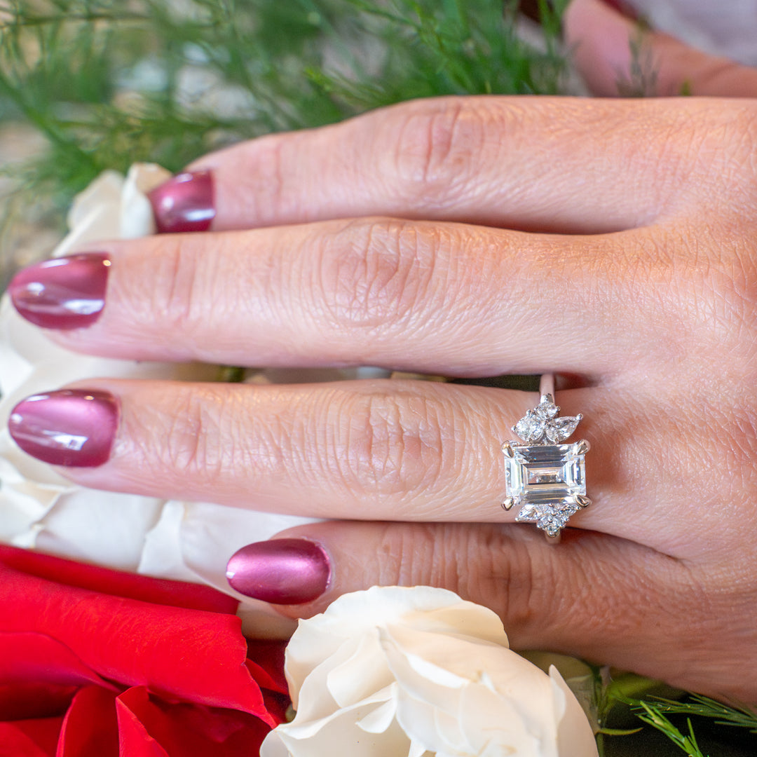 Emerald Cut Engagement Ring with Side Stones in White Gold by Gabriel & Co.
